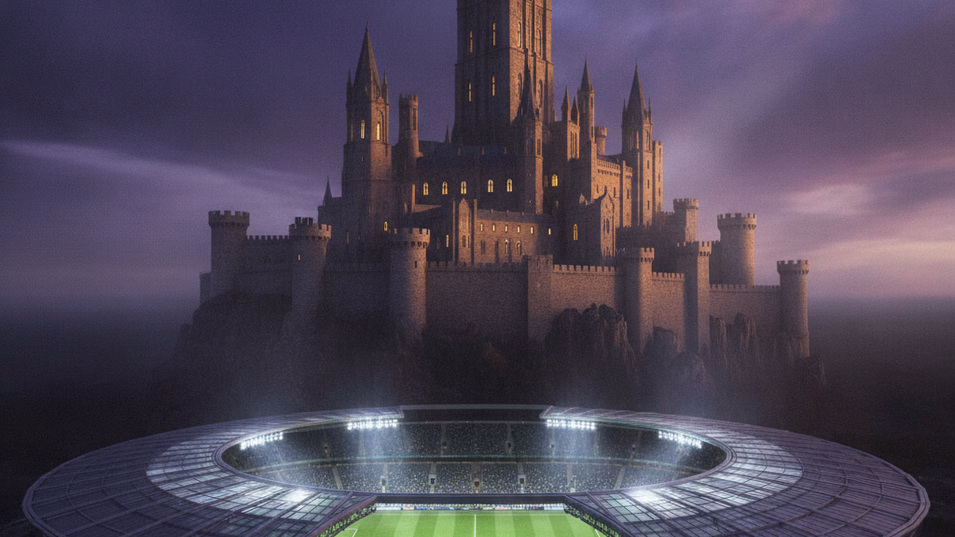 Burg über einer Fußball-Arena