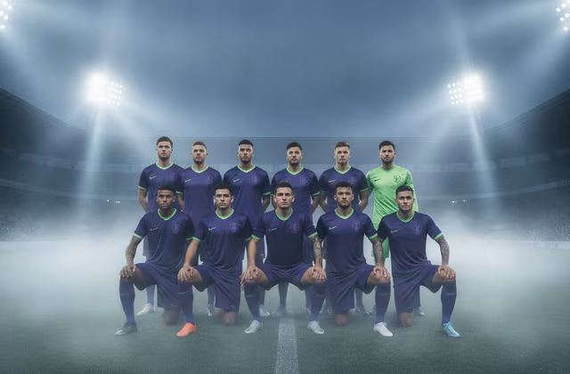 Fußballmannschaft bei Nacht